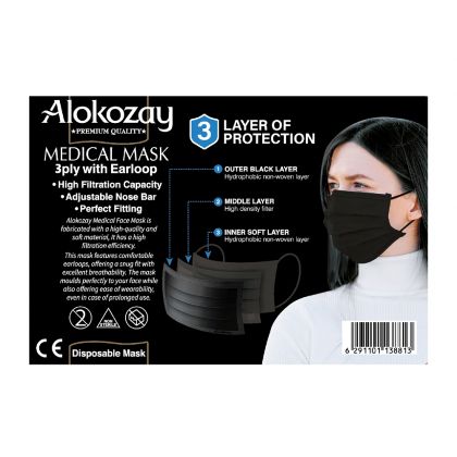 Black Face Mask 50 Pcs - 3 Ply - Pack Of 12