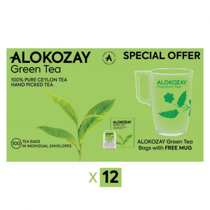 Green Tea - 100 Individual Enveloped Tea Bags + Mug - Limited Edition X Pack Of 12
