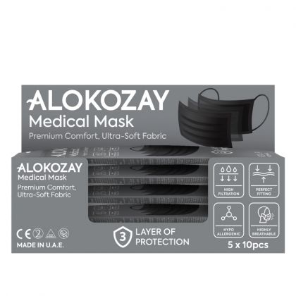 Medical Face Mask - Black - 10 Pcs X Pack Of 5