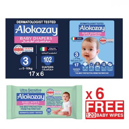 Baby Diapers - Size 3 (5-10 Kg) - 17 Diapers X Pack Of 6